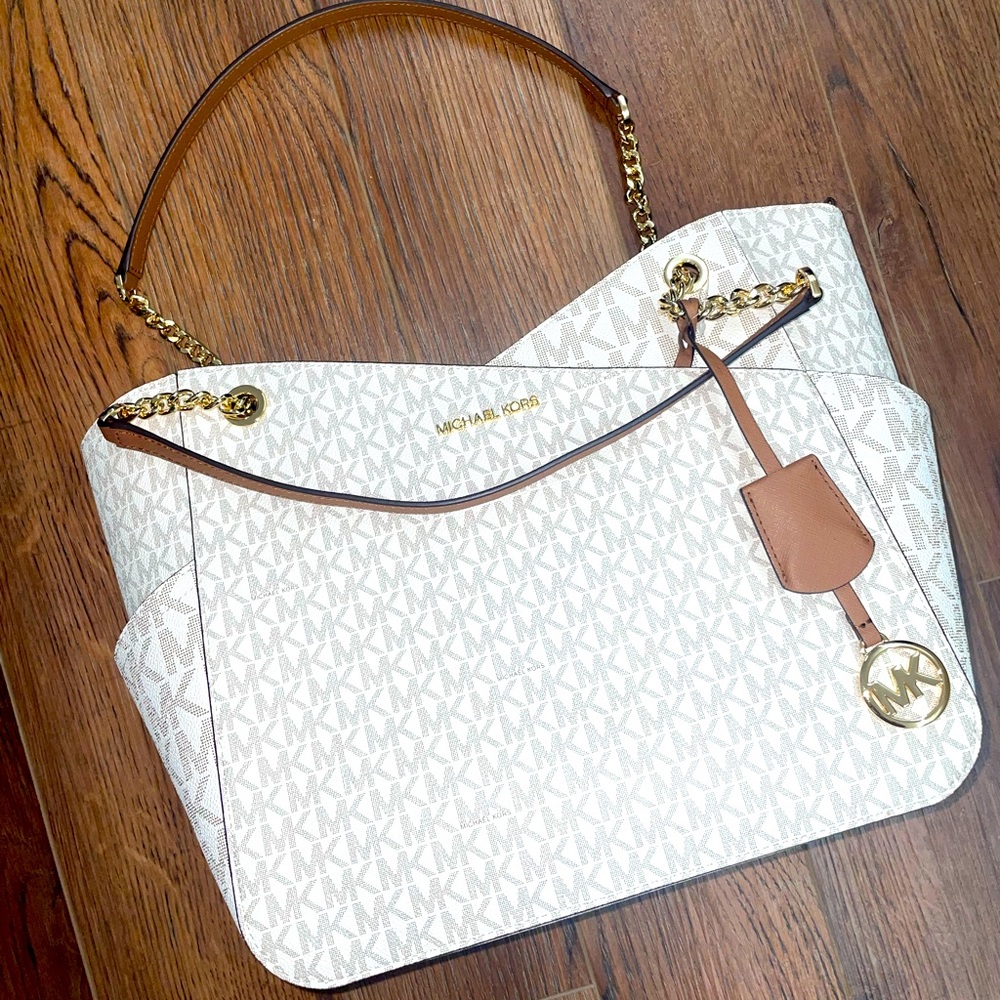 NWT Lg MK Shoulder Tote Bright White/Brown